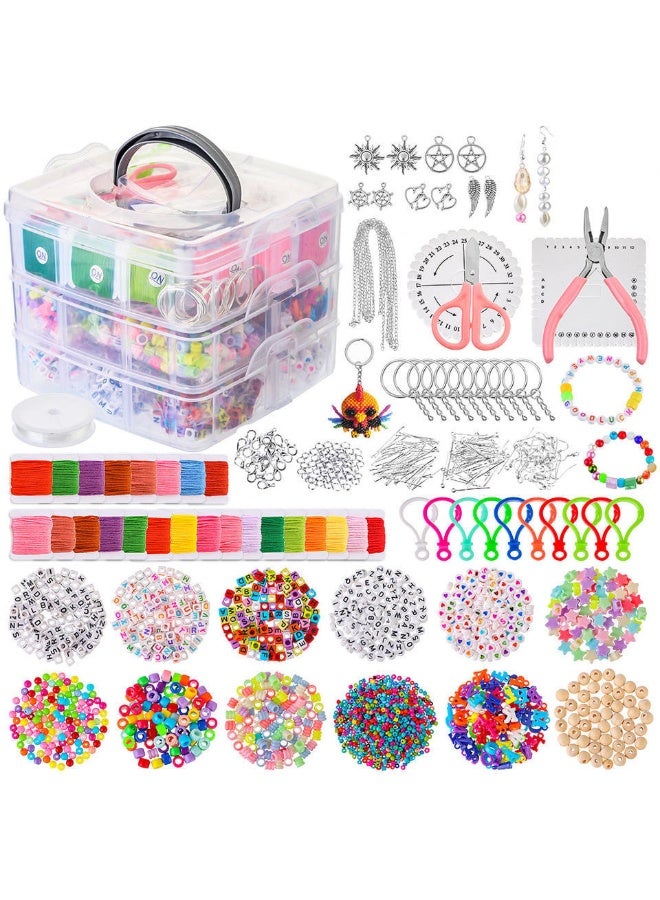 Capstro 4655PCS Letter Bracelet Beads Kit – 3-Layer Jewelry Making Set for Kids | Alphabet Beads, Shapes, Cords & Accessories | DIY Name Bracelet Craft Kit for Girls & Early Learning Creativity - Image 1